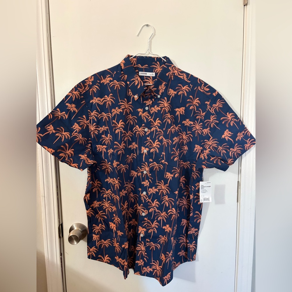 Sonoma XXL Standard Fit Navy and Orange Palm Tree Men's Shirt Tote2